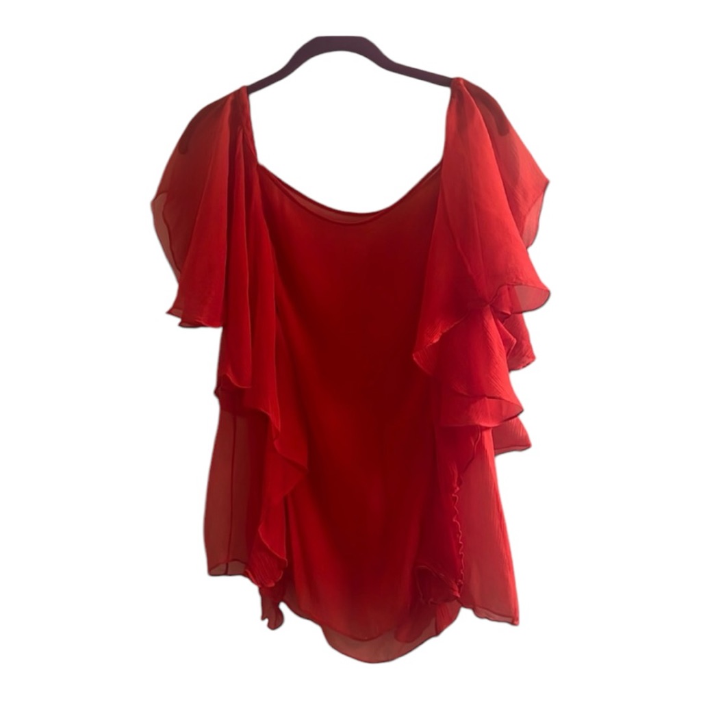 Diane Von Furstenburg Silk Red Ruffle Top